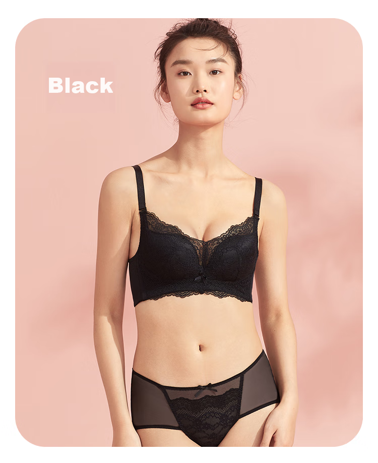 Dushiliren Women's Wireless Breathable Bra, Patented Side Push-Up, Lace Sexy Brassiere Set, 2B25W2 22