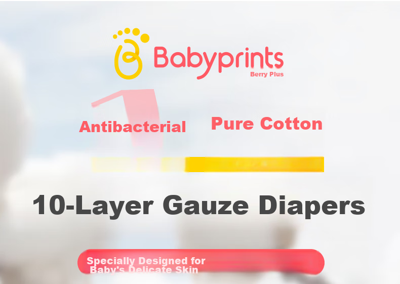 Babyprints [Without Melamine] Diaper, Baby Gauze, Pure Cotton, Newborn Diaper Pad, Disposable Diaper, Washable, 6 Pieces 1