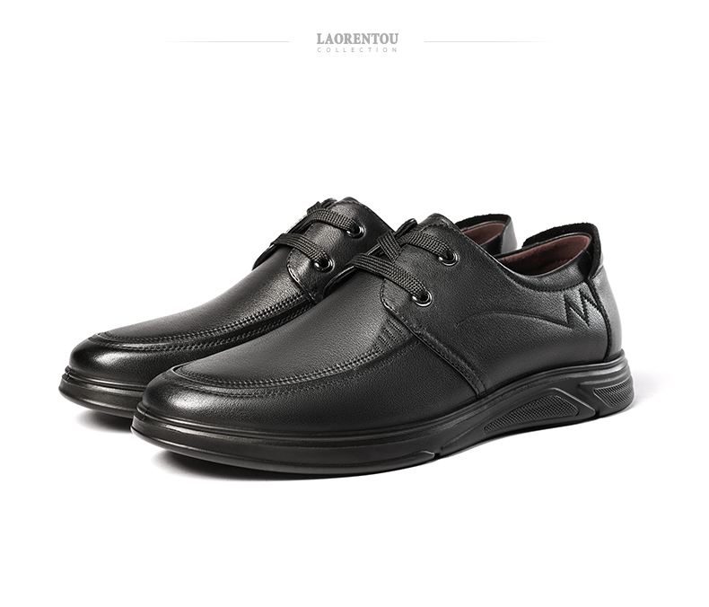 LAORENTOU Men's Leather Shoes, Spring And Autumn Business Casual Shoes, Top-Layer Cowhide Lace-Up Wear-Resistant Non-Slip Men's Shoes LA12049 Black 42 22