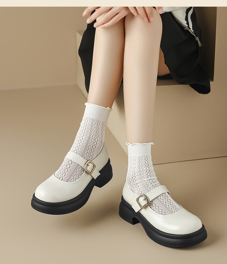 ZHR Women's Single Shoes, 2026 New Style Women's Thick-Soled Mary Jane Shoes, Japanese JK Shoes, British-Style Leather Shoes, JF200 Black, Size 37 15