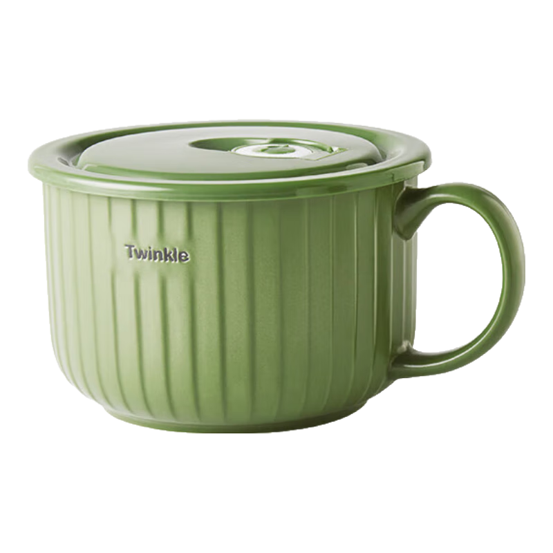 IJARL Ceramic Ramen Bowl with Lid, Student Lunch Box, Noodle Cup, Food Storage Bowl, Soup Bowl, Nordic-Style Ramen Cup in Gree
