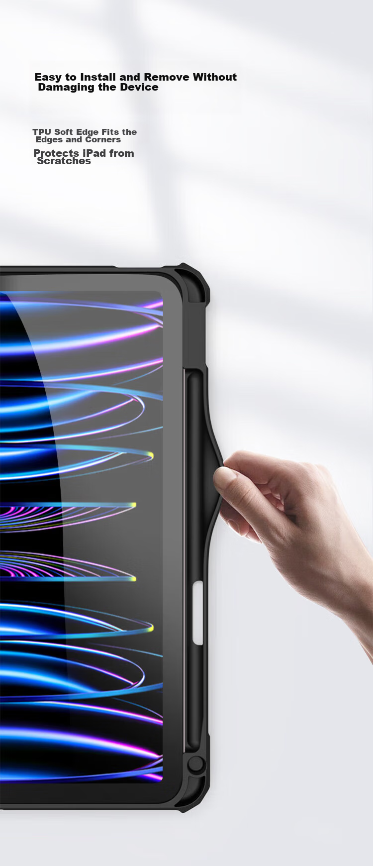 JD Original IPad Pro 11-Inch Case, Compatible with 2022/2021/2020 Models, Transparent with Pencil Holder, Magnetic, Full Protection for Apple Tablet, Anti-Bend And Shockproof, Black 11