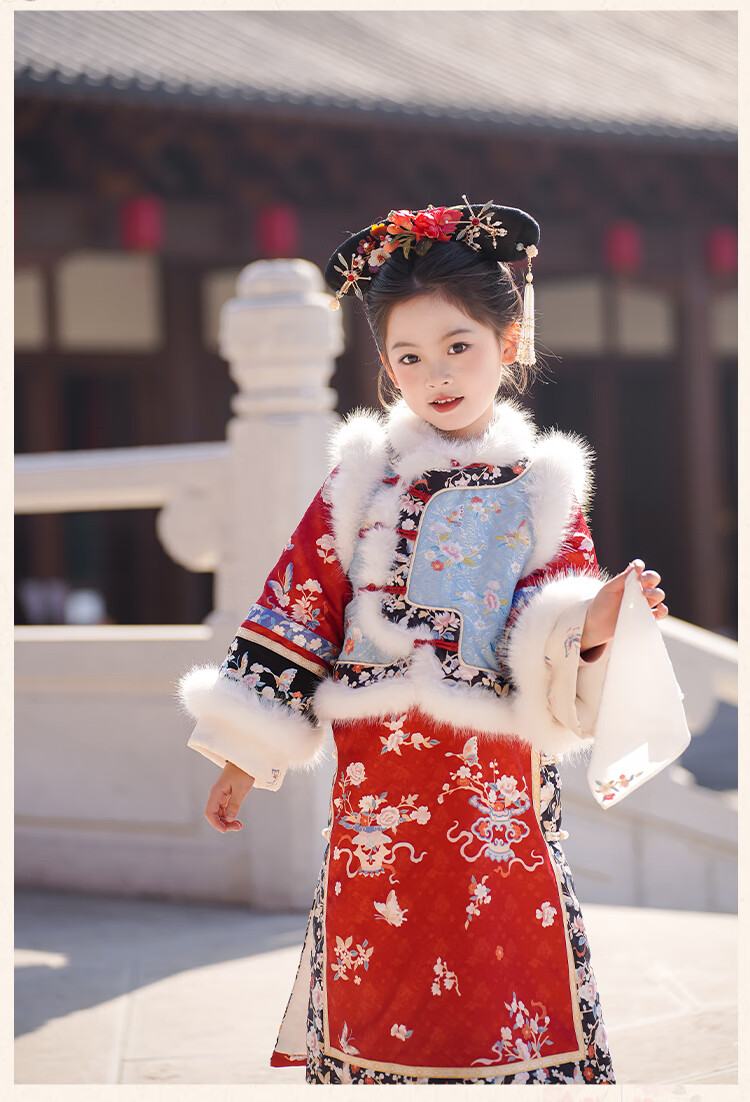 Qibo Girls' New Year Winter Outfit 2026 Imperial Dream Pink (Qipao + Vest) Size 120 11