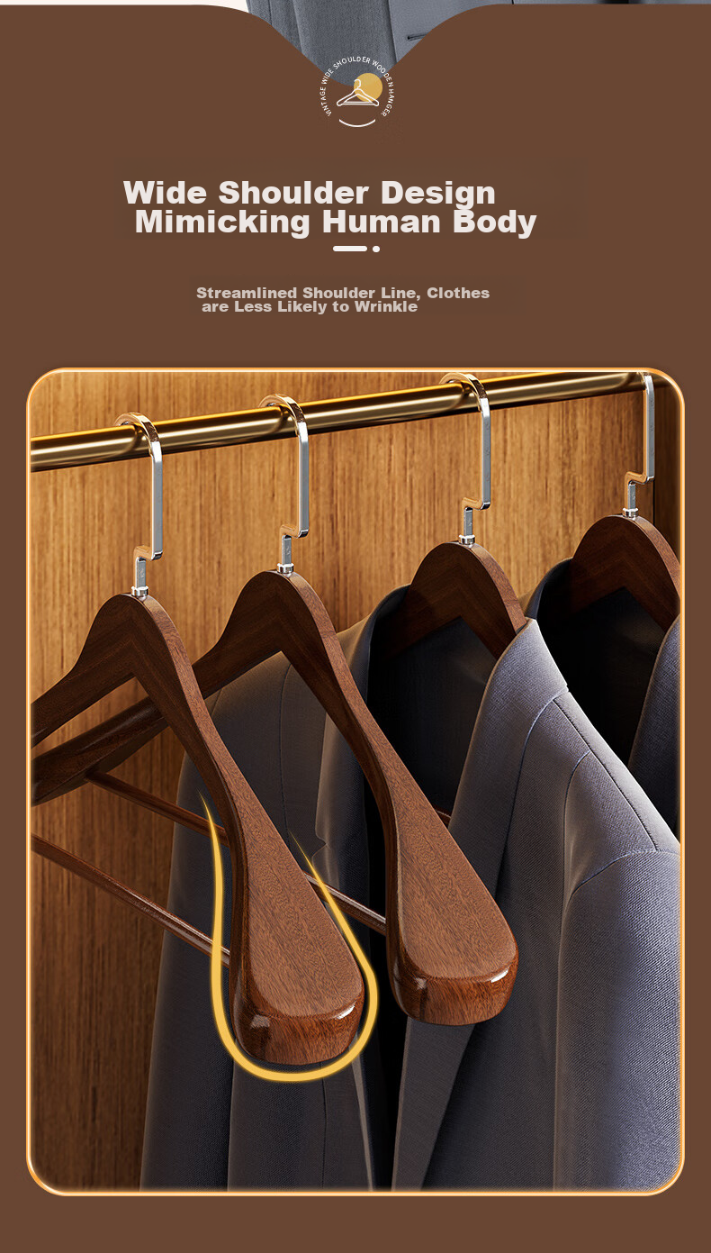 JEKO&JEKO Natural Camphor Wood Coat Hangers with Wide Shoulders, Non-Slip Wooden Clothes Hangers, Seamless Drying Rack, Natural Wood Color, 10 Pieces 7