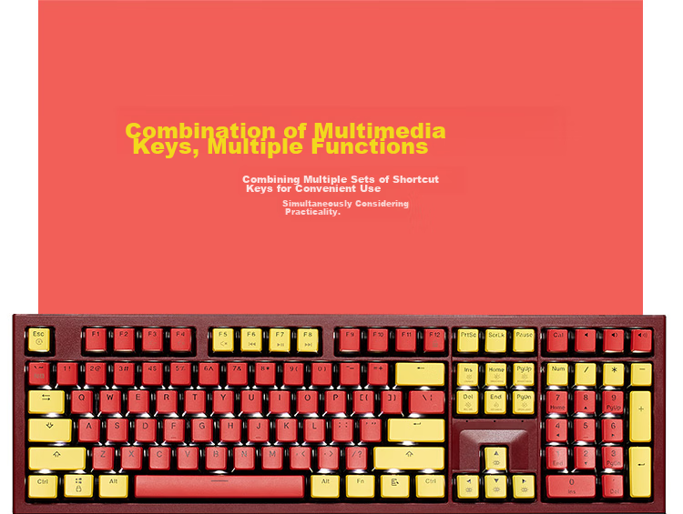 Hyeku X5 Wired/wireless 2.4G Dual-Mode Mechanical Keyboard with 108 Keys, PBT Keycaps, Tequila Sunrise Color, Kehua BOX Sky Blue Switches, with Clip And Wrist Rest 20