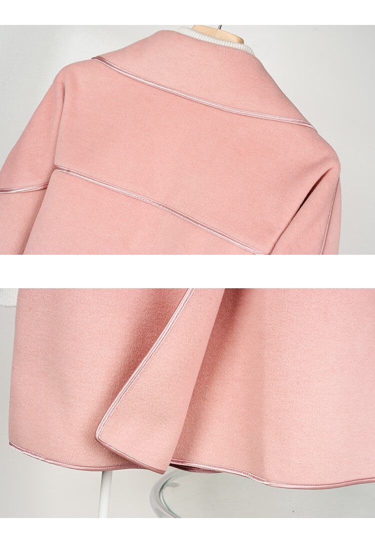 Dme Ladies Daily Autumn Winter Blazer Collar Straight Shoulder Drop Double-Breasted Double-Faced Wool Trimmed Mid-Length Coat for Women 3
