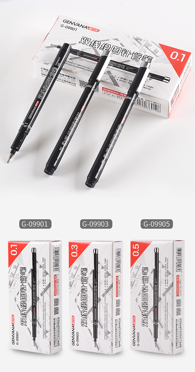 Genvana 0.5mm Double-Line Needle-Tip Pen Drawing Architect Exam Special Tool Dual-Tip Pen Line Pen, 1 Piece G-09905 7