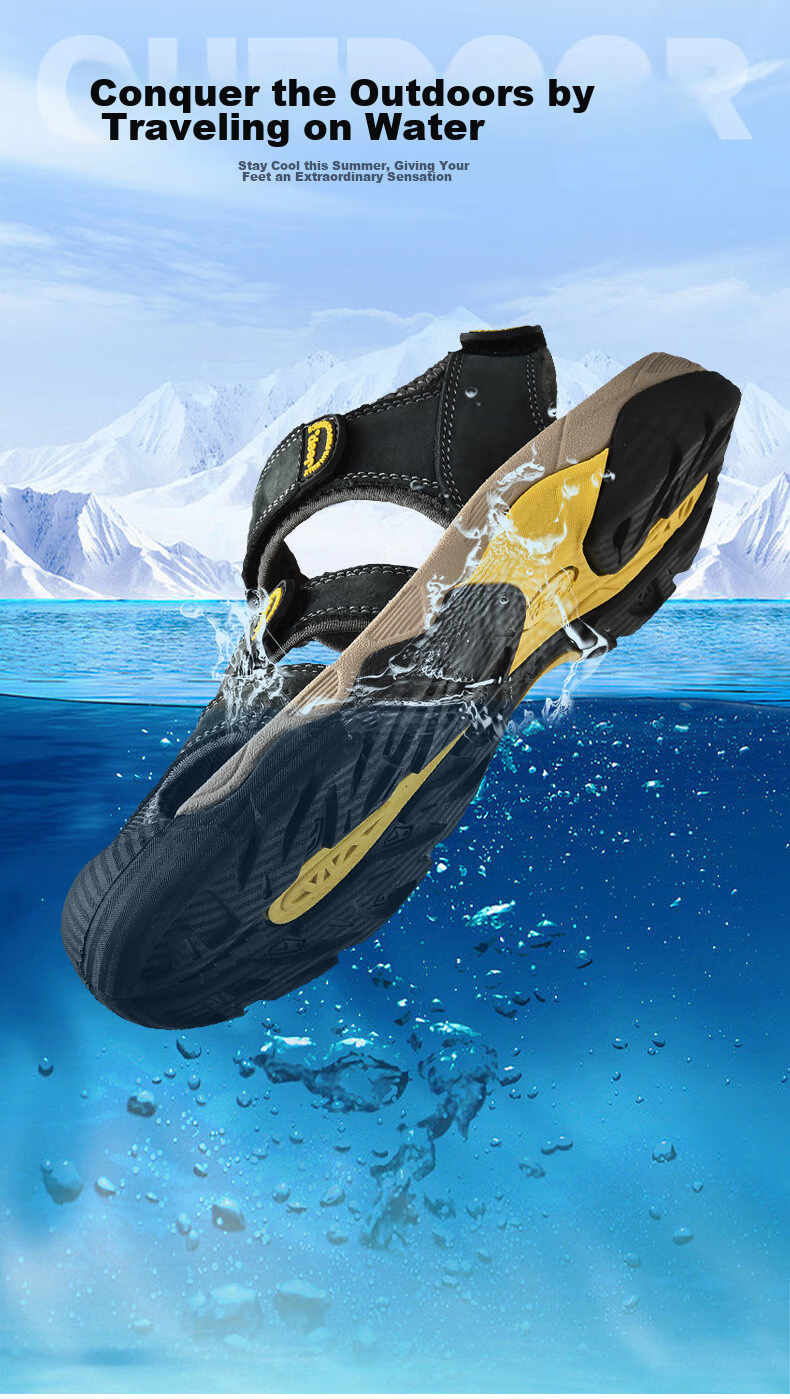 JEEP Men's Outdoor Breathable Sandals, Closed-Toe Beach Shoes, Water-Friendly Perforated Shoes, Non-Slip Wear-Resistant River Tracing Shoes, Casual Hiking Shoes 8