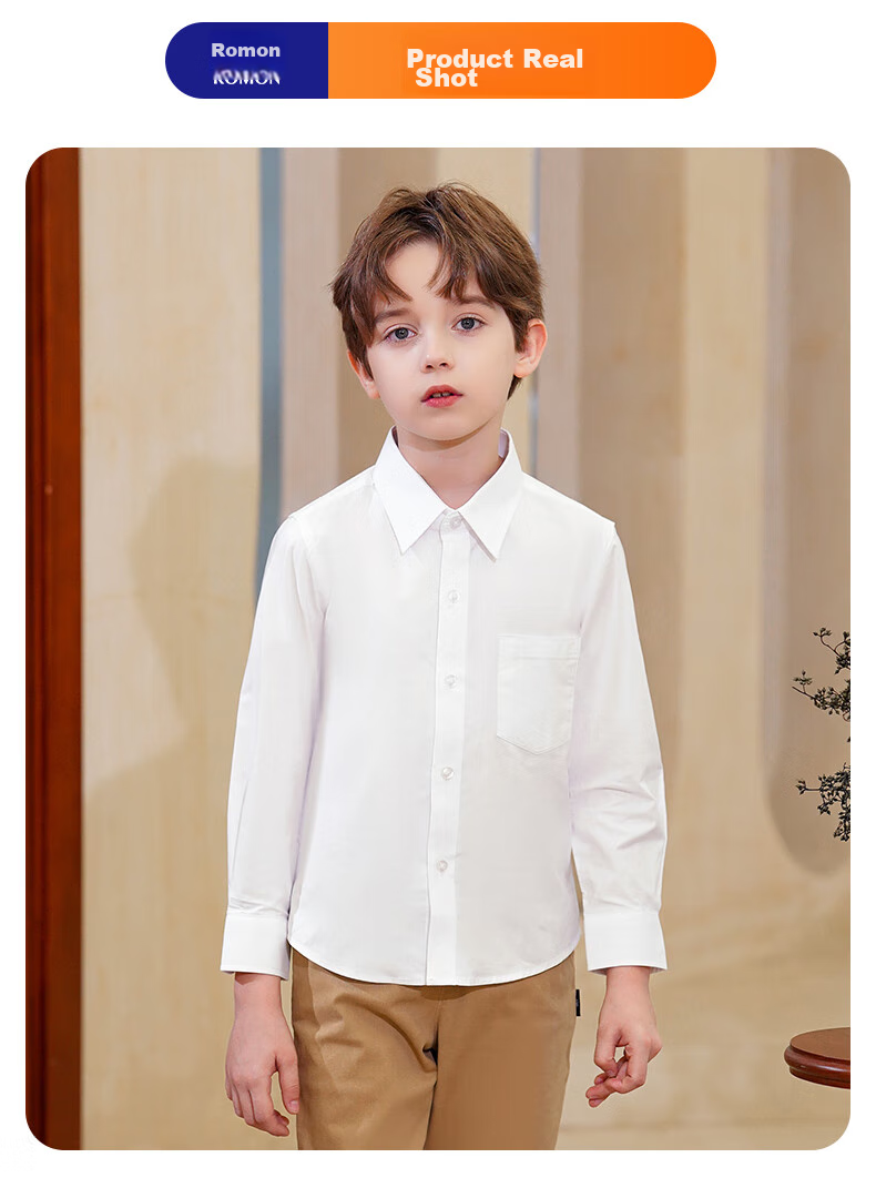 Luomeng White Long-Sleeve Shirt for Boys And Girls, Children's Spring And Autumn Shirt for Performances, White Long-Sleeve Shirt with Pocket, Size 130 12