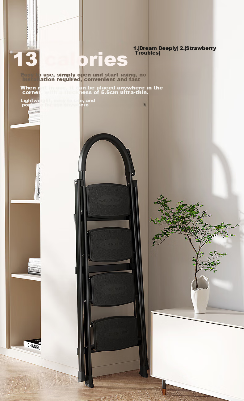 AOPENG Folding Ladder for Home Use, Four Steps Thickened Carbon Steel Wide Tread A-Frame Ladder Engineering Single-Sided Handrail Ladder 1264ST 15