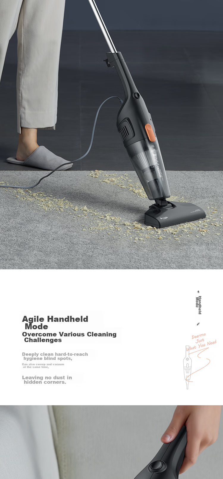 Deerma [Buy with Confidence, Price Protection] DX115C Corded Vacuum Cleaner, 15Kpa Suction Power, Lightweight Design, Powerful High-Wattage Handheld And Stick Vacuum Two-In Cleaner 6