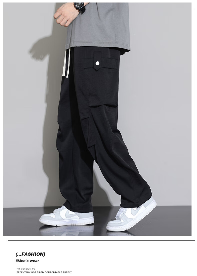 Dingfengbaoluo Casual Pants for Men, Summer Heavyweight Trendy Brand, Loose-Fitting Joggers, Fashionable Versatile Athletic Sweatpants, K602 Black 2XL 6