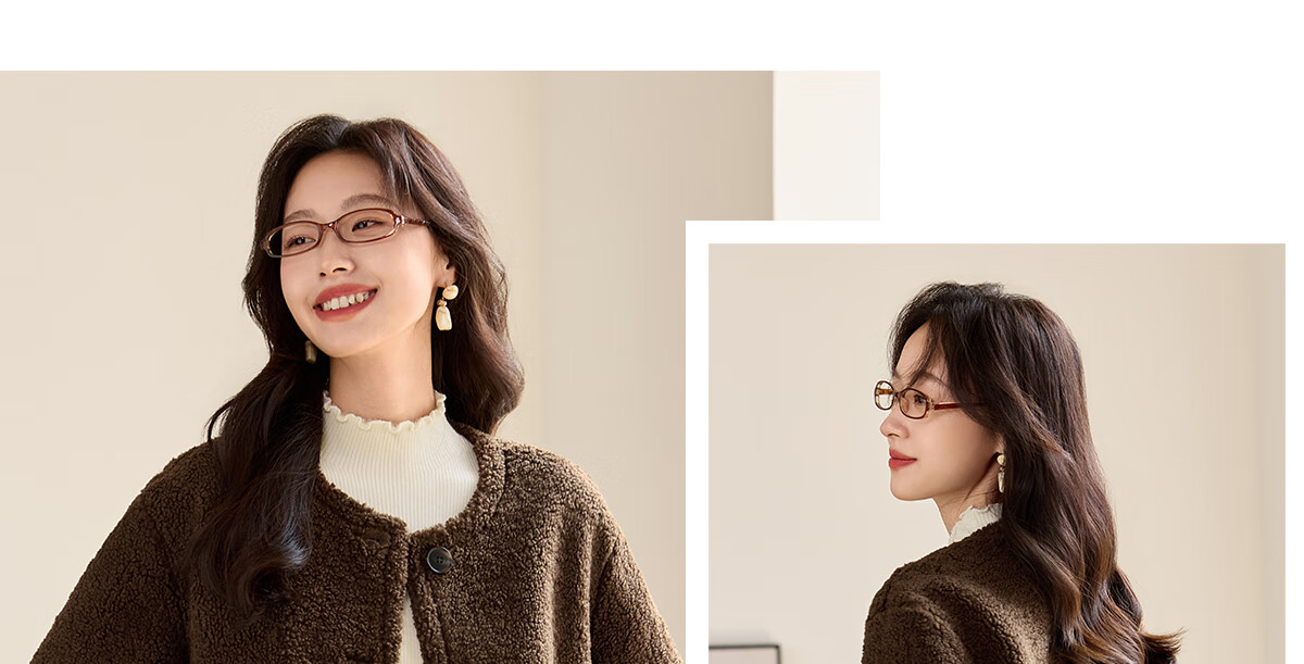 PinCai Women's Short Coat Lamb Wool Thickened Small Fragrance Style Petite High-End Short Jacket P144F6002 14