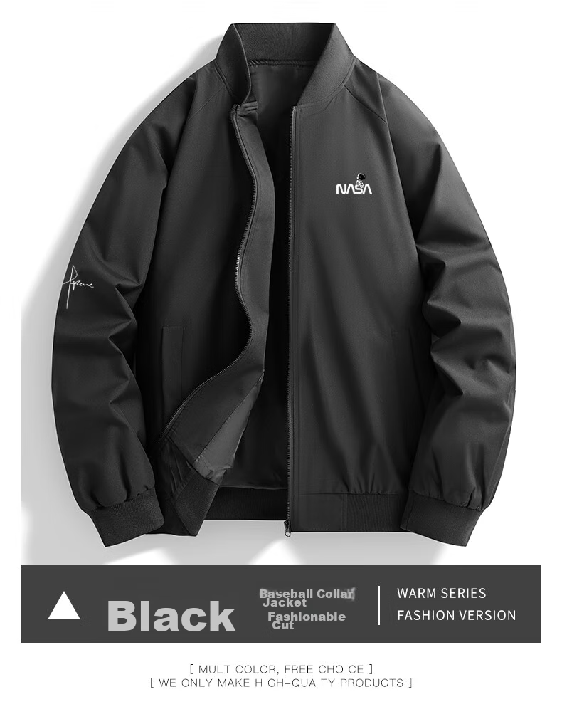NASA MARVEL Jacket for Men, Spring And Autumn Outerwear, Trendy Casual Fashion Sports Loose Fit Stand-Collar Baseball Shirt Couple Style, Black, XL 18