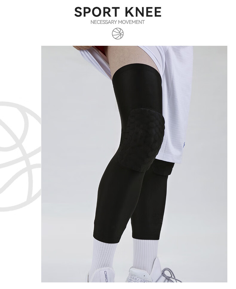 TEEIS Basketball Knee Pads, Sports Equipment for Men, Long Professional Honeycomb Anti-Collision Protective Gear, Breathable Knee And Leg Guards, White, Size M 17