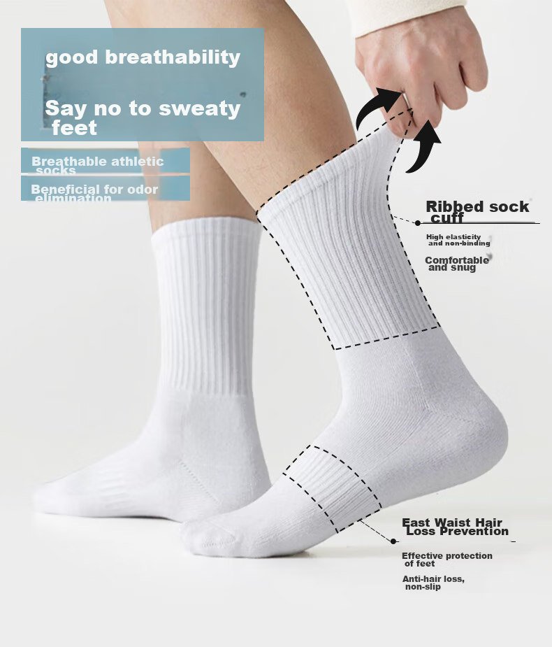 VICTORIATOURIST 4-Pair Set of Basketball Socks, Spring And Summer Sports Socks for Men, Breathable Shock-Absorbing White Socks, Durable Running Training Mid-Calf Cotton Socks 8