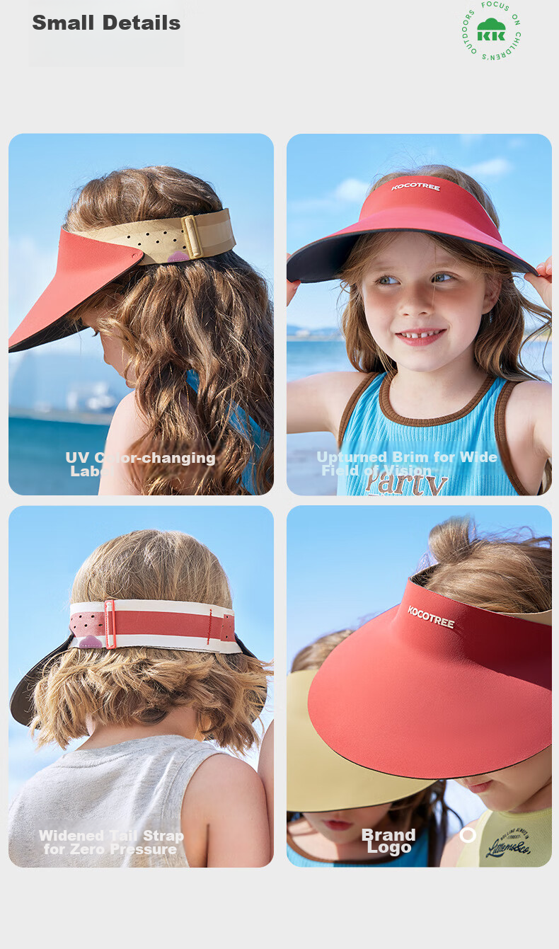 Kocotree Children's Sun Protection Hat, Seamless One-Piece Shaped Sun Hat, Wide-Brimmed Visor Cap, Lightweight Outdoor Sports Hat, Red 23