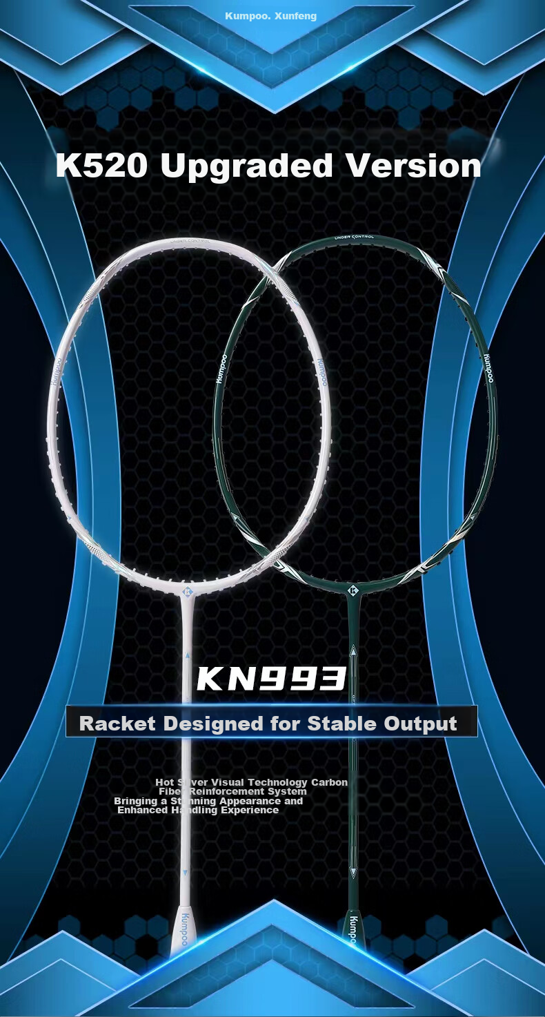 KUMPOO Badminton Racket KN Full Carbon Ultra-Light Xunfeng K520 Upgraded Version, Balanced for Attack And Defense, Finished Racket KN993 Porcelain White 4