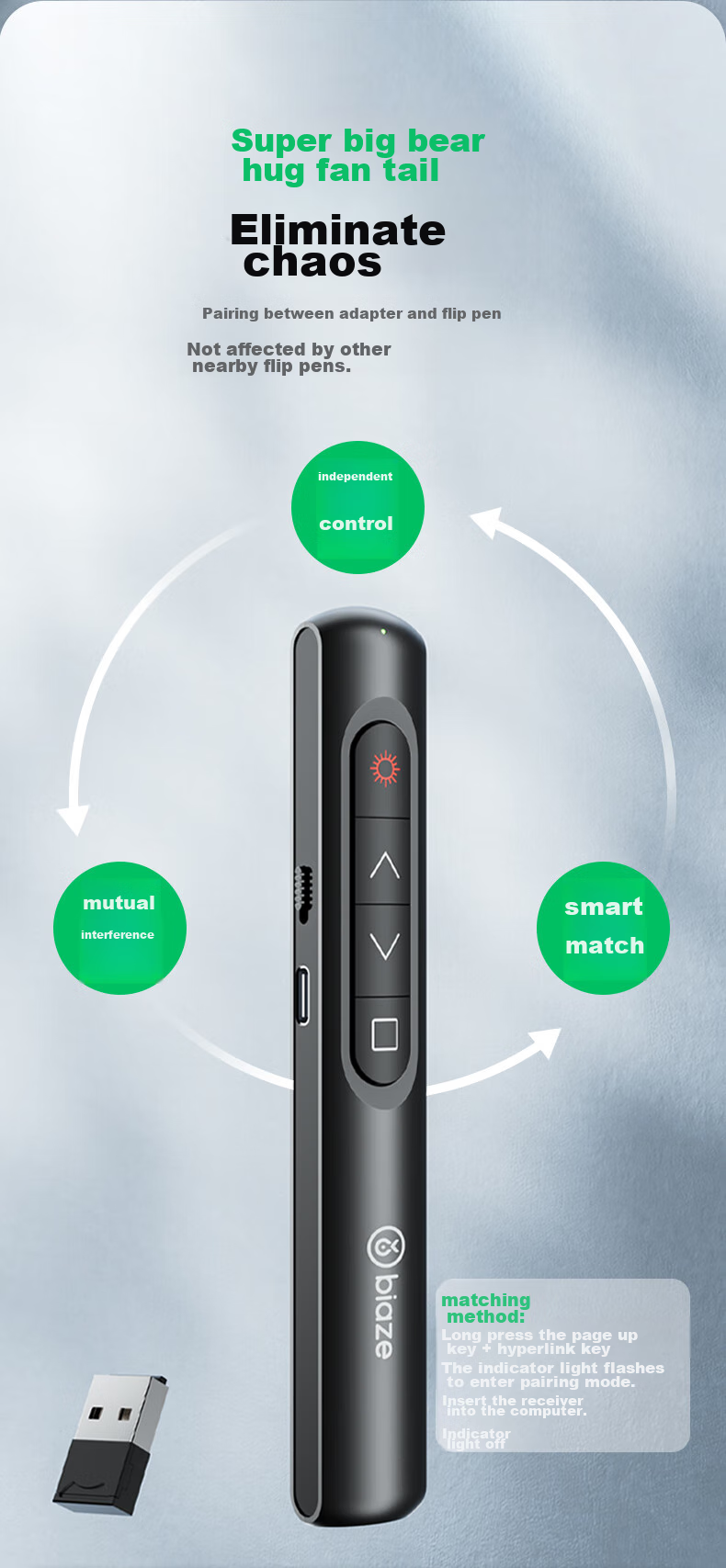 BIAZE Red Light PPT Page-Turning Pen with Touch Control And Writing Function, Laser Pointer for Teachers, Projection Remote Control Pen, Multimedia Presentation Tool, Demonstrator, AA Battery Model Suitable for Seewo Whiteboard 12