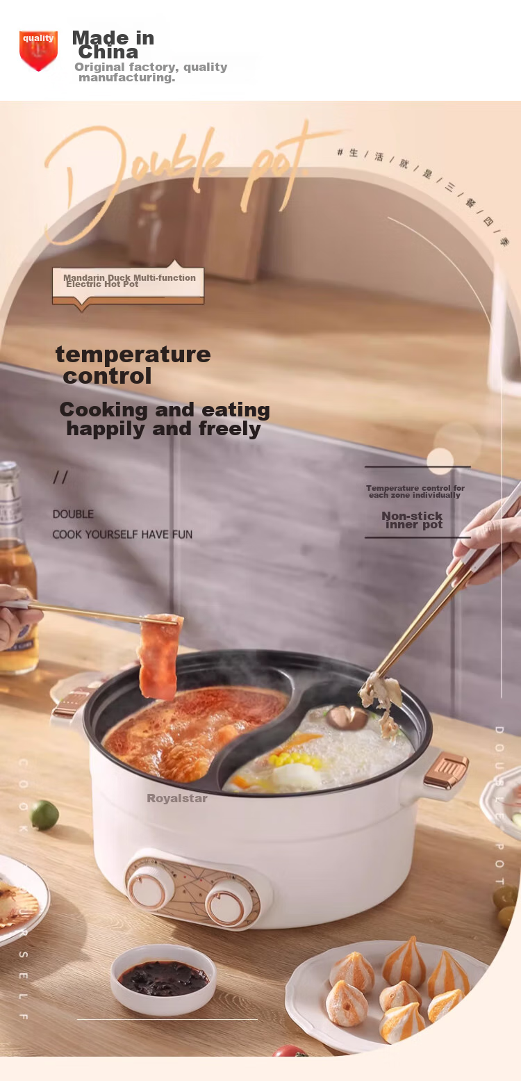Royalstar Dual-Sided Electric Hot Pot And Wok, Multi-Functional Home Cooking Appliance, All-In Grill, Stir-Fry And Boil Function, 6L Large Capacity Non-Stick Electric Cooker RHG-136B(Y) 1