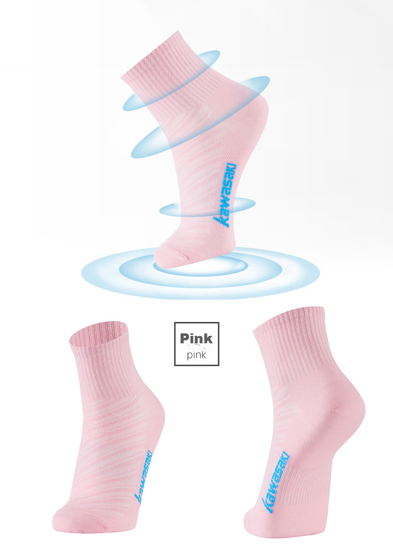 KAWASAKI Badminton Socks Breathable Running Sports Socks for Women A6202 Pink Purple Blue (Three Pairs) One Size Fits All 12