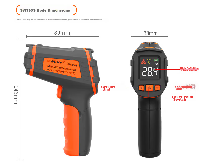 Suwei Infrared Thermometer, Temperature Gun, Oil Temperature Gun, Kitchen-Specific Thermometer SW390S 16