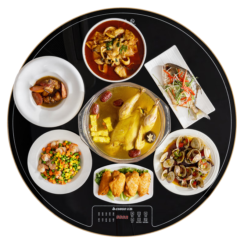 CHIGO [Zone Temperature Control] Food Warming Plate, Hot Food Plate, Heat Preservation Board, Meal Heating Plate, 2025 New Model Household Multifunctional Round Rotating Table Mat, Heat Preservation Device FQNCB100S