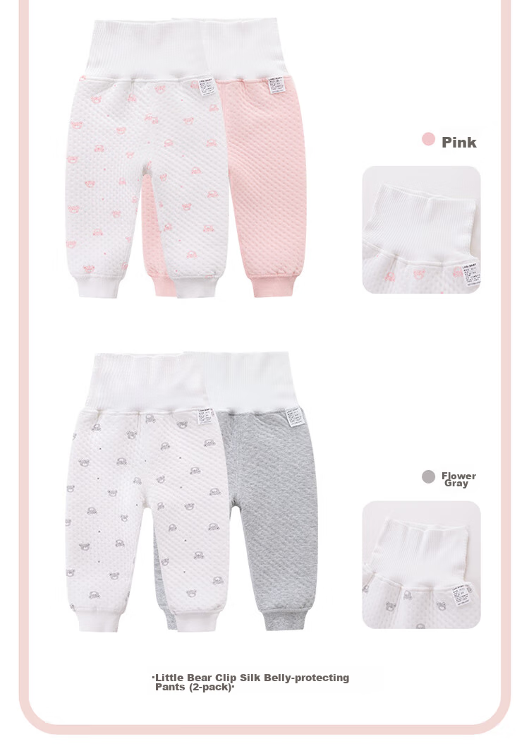 Labi Baby Toddler Baby Belly Protection Pants Autumn Winter Boys Girls Base Layer Sleep Pants Kids Thermal Pants 2-Pack Bear Pink Size 100 17