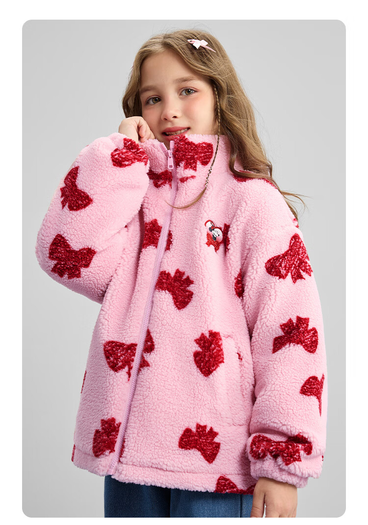 DISNEY Girls' Red Fleece-Lined Cotton Jacket, Faux Sherpa Fleece Top, for Older Children's New Year Outfit, Winter 2024, DB441JE08, Pink, Size 100 18
