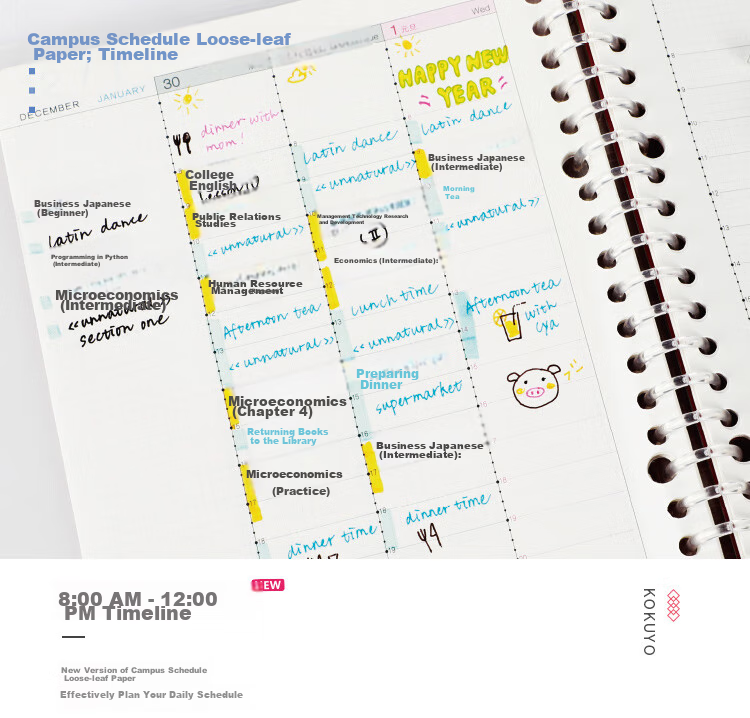 KOKUYO Campus Loose-Leaf Notebook Refill Paper with Time Line And Weekly Planner, 36 Sheets Per Book, 1 Pack WCN-CLL1 1