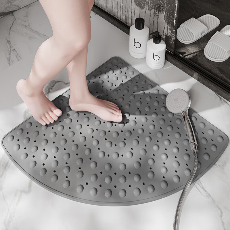 Dajiang PVC Bathroom Non-Slip Mat, Shower Room Toilet Bathing Anti-Fall Fan-Shaped Floor Mat for Elderly, 70x70cm