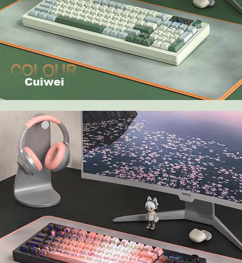 Langtu LT95 Mechanical Keyboard, Wired/wireless/Bluetooth Triple-Mode, 95-Key Gaming And Office Computer Keyboard with LCD Color Screen, RGB Lighting Effects, Green Micro Macaron Switches 26