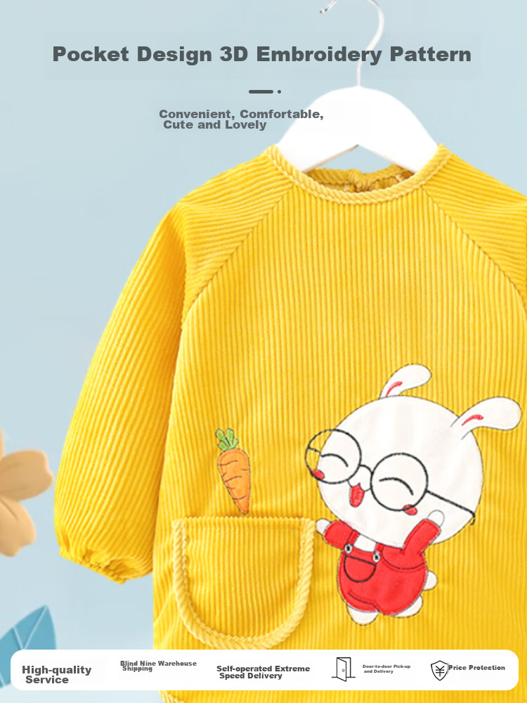 9I9 Baby Eating Smock, Outdoor Wear, Waterproof Long-Sleeve, Children's Kindergarten Painting Clothes, Rabbit A128 11