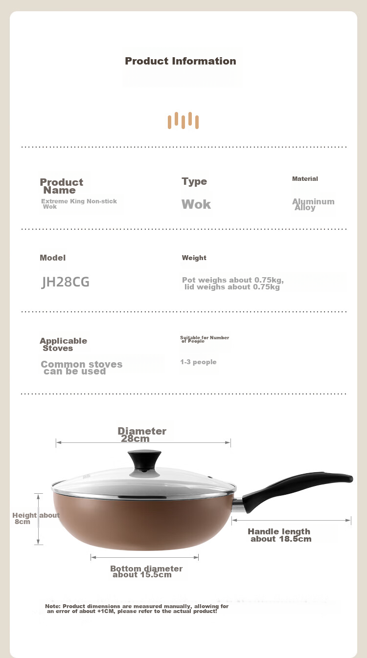 COOKER KING Non-Stick Wok, Japanese-Style Cast Iron, Easy to Clean, Low Smoke, Flat Bottom Frying Pan, 28cm, Compatible with Induction Cookers, B49780 9
