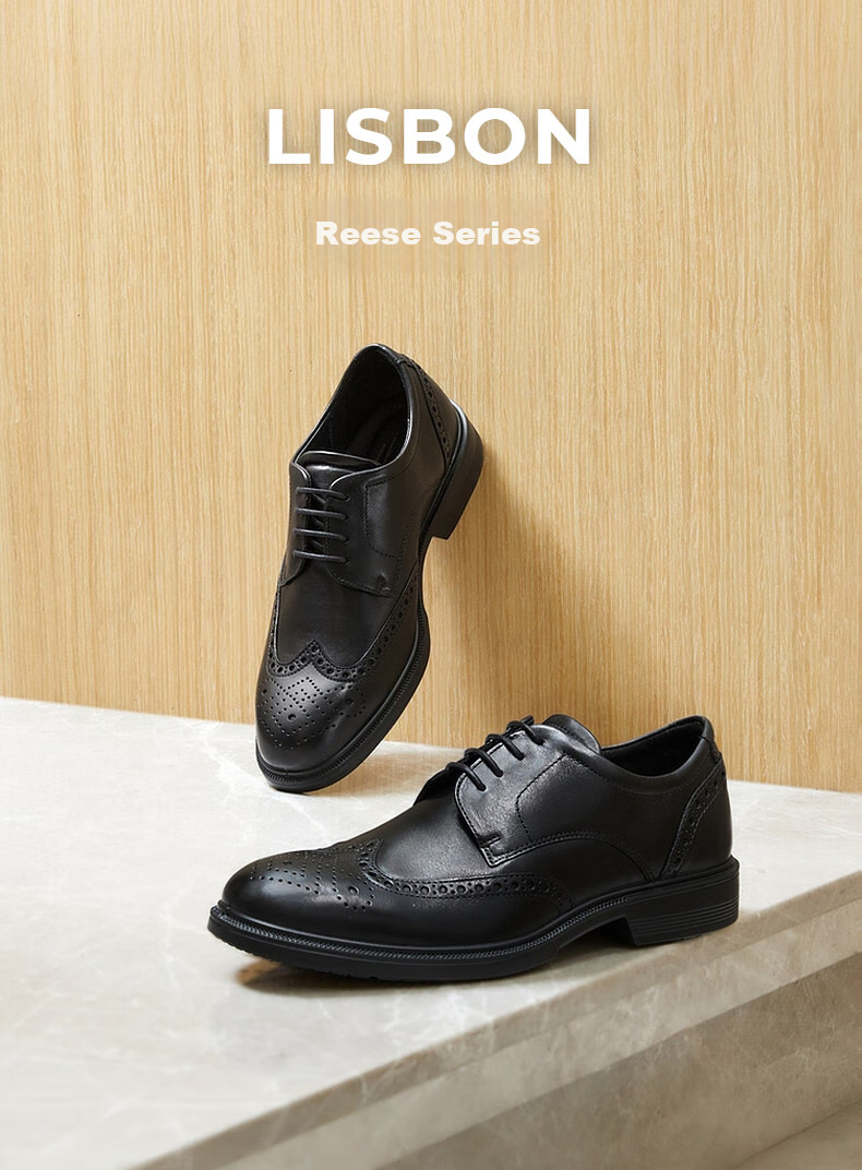 ECCO Formal Leather Shoes for Men, Height-Increasing Brogue Carved Cowhide Derby Shoes, Lisi 622164, Black, Size 42 1