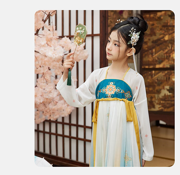 ASK JUNIOR Children's Dress Girls' Princess Dress Summer Dress for Older Children Chinese Style New Hanfu Dress Green 160 5