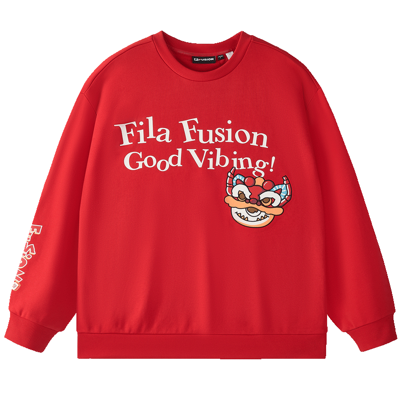 FILA FUSION FILA Trendy Couple's Pullover Hoodie, Autumn And Winter New Year Style, Fashionable Pure Cotton Knitted Top