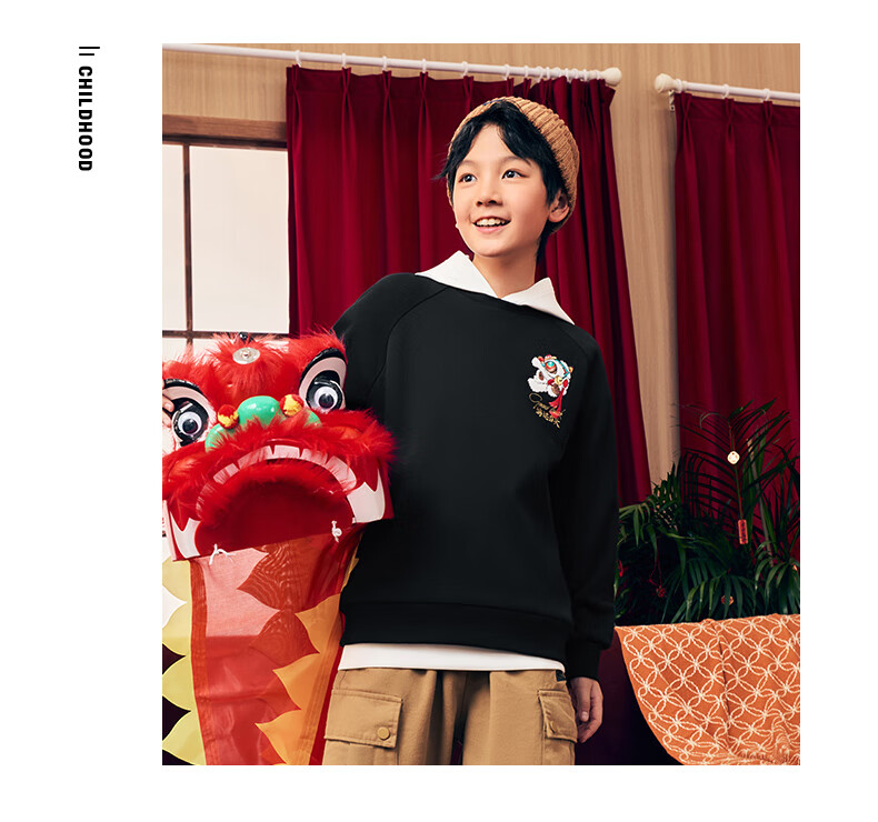ERKE Children's Clothing, Boys And Girls Round Neck Top, Kids And Teens Thick Cartoon Sweatshirt, Black, Size 120 15