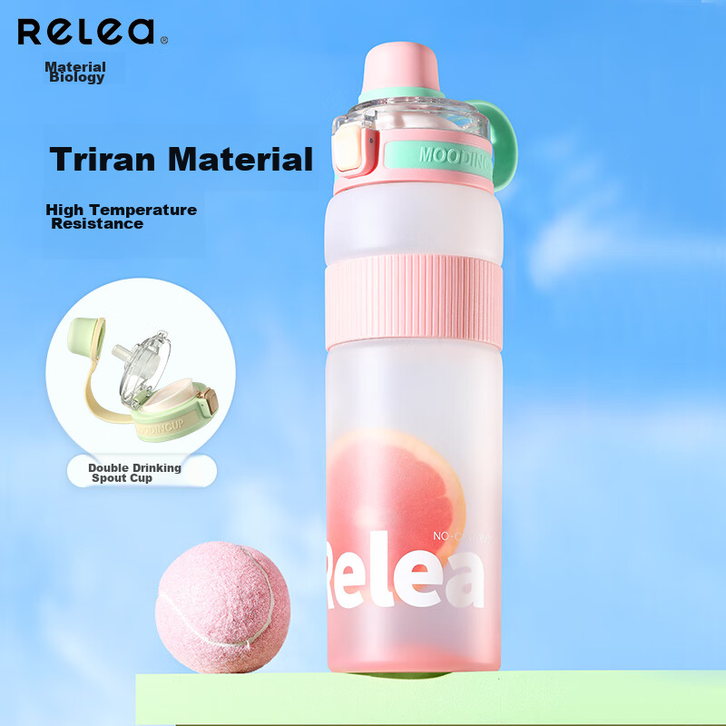 RELEA Sports Water Bottle, Large Capacity Student Water Cup, Tritan Plastic Cup, Outdoor Fitness Straw Cup, Heat-Resistant Tea Infuser Cup