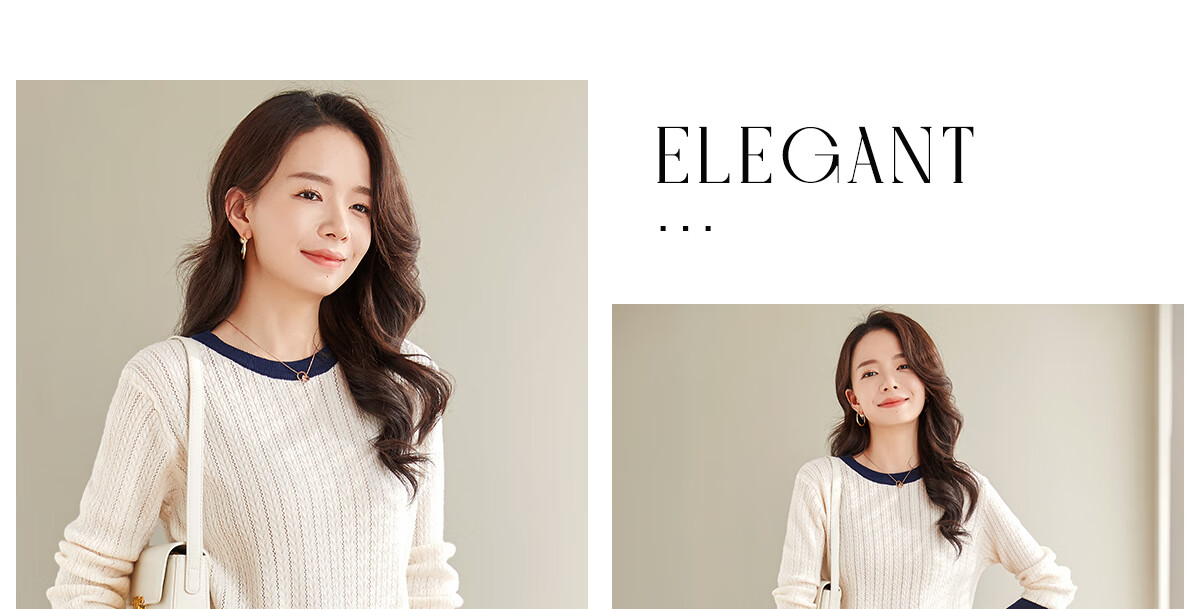 She Enjoy Women's Knitwear Round Neck Thin Sweater Lightweight Knit Top Spring Autumn Versatile Color-Block Collar T53Z155 12