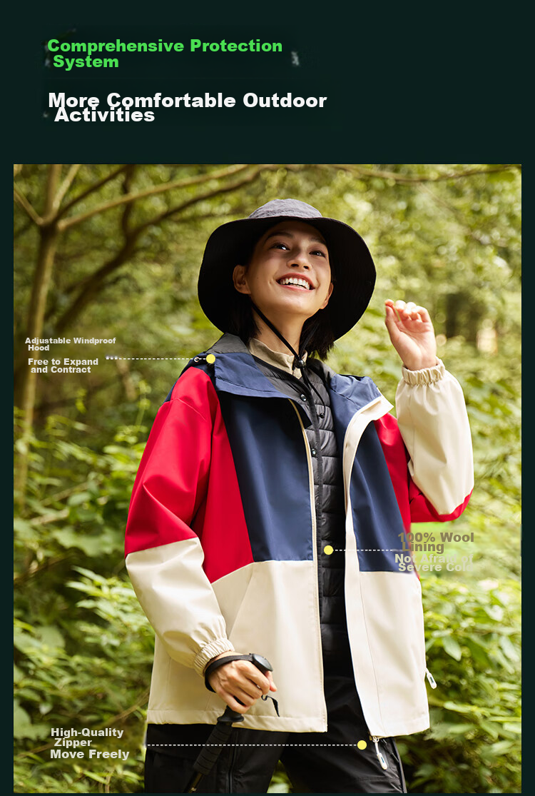 Xiongmaoxiangban Women's And Men's Three-In Jacket, Spring Autumn Winter New Style, Wool Inner Lining, Petite Size, Rainproof Windproof Mountaineering Jacket 12