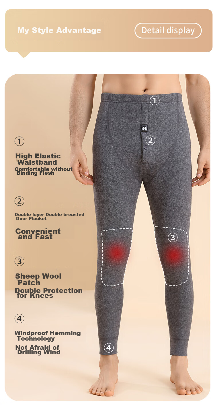 Hengyuanxiang Autumn New Lambswool Cotton Pants for Men, Warm Fleece-Lined Double-Layer Large Size Wool-Knee Protection Base Layer Pants, Black XL 10