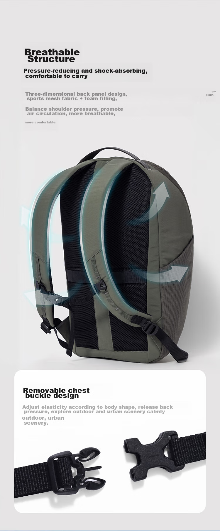 Mijia Outdoor Casual Sports Backpack for Men And Women, Lightweight Laptop Bag, Student Schoolbag, Travel Fitness Bag, Obsidian Black 6