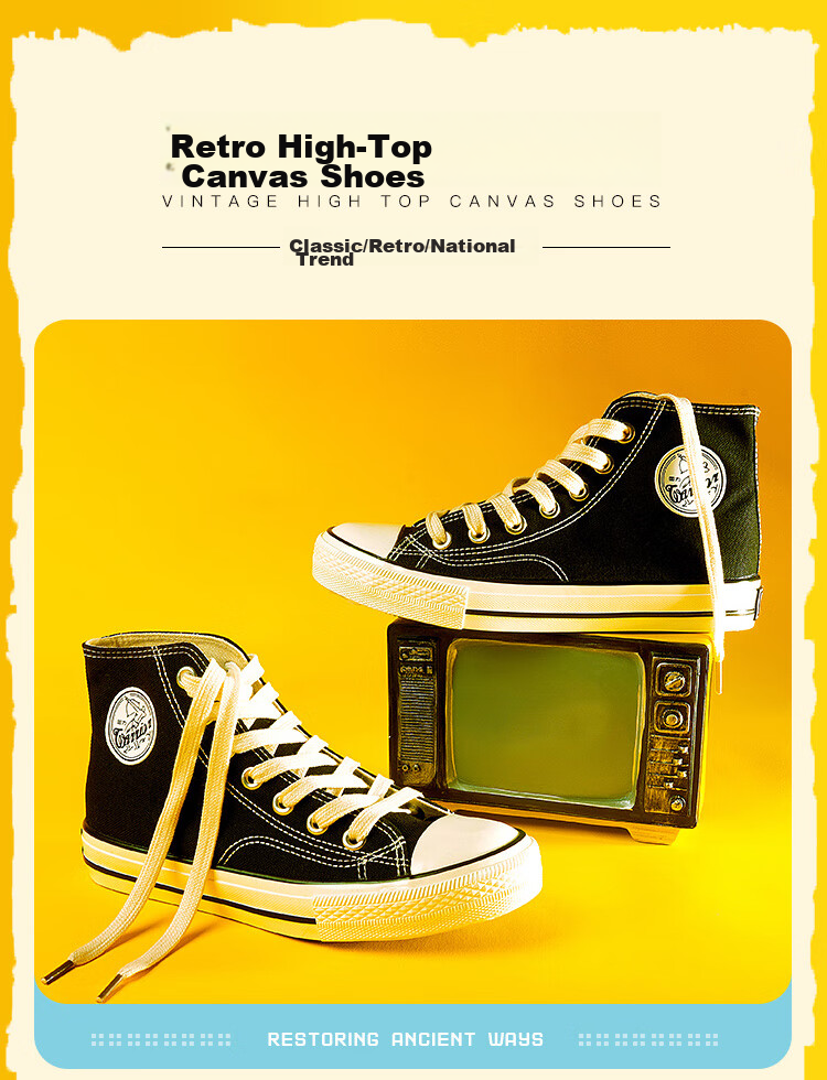 Warrior High-Top Canvas Shoes, Retro Unisex Couple Sneakers, Casual Shoes for Men, Sports Running Shoes, 402 Black, Size 37 3
