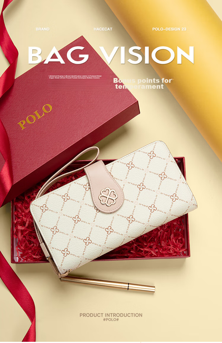 POLO Clutch Handbag for Women, Multi-Card Slots Long Wallet Card Holder Large Capacity Purse Women's Bag Birthday Gift for Girlfriend 1