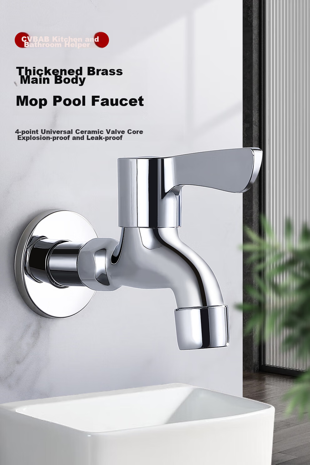 CVBAB All-Copper Extended Mop Sink Faucet, Thickened Quick-Open Spout Mop Sink Faucet, Mop Sink Faucet CV3511 1