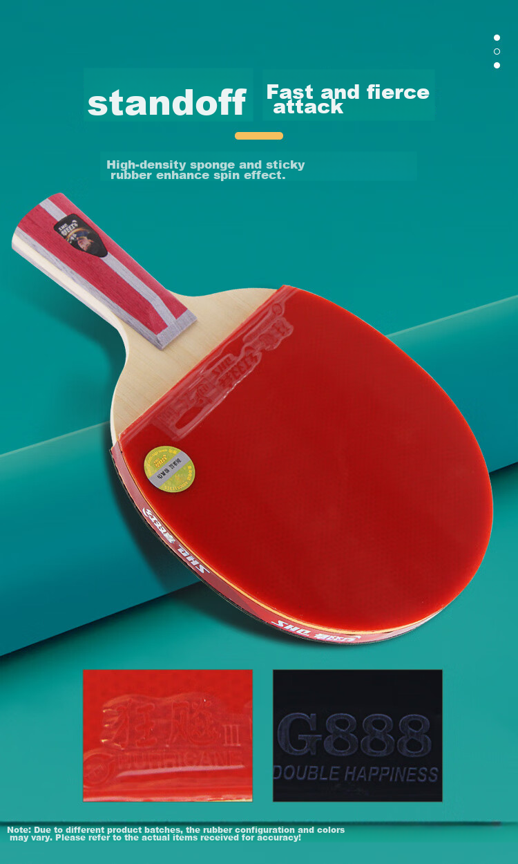 DHS Table Tennis Racket, 4-Star Straight Handle, Single Racket, Kuangbiao 3 Double-Sided Reverse Rubber Fast Attack Type H4006, Includes Table Tennis Balls 4
