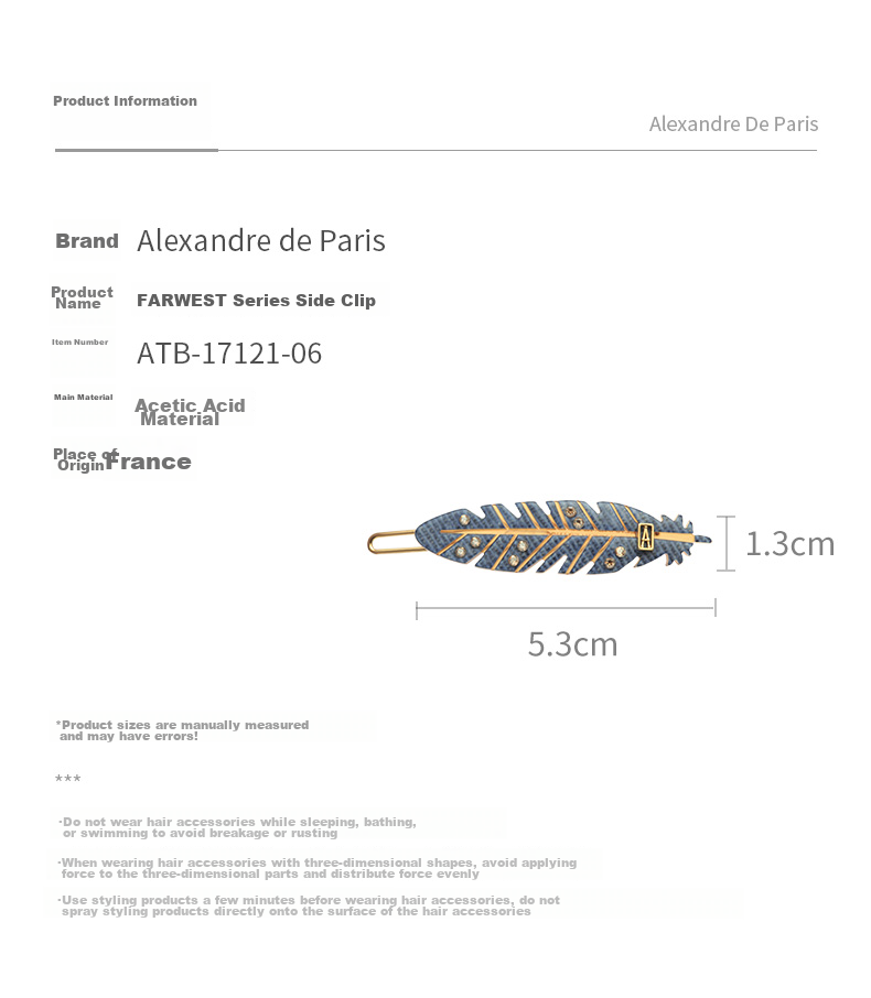 ALEXANDRE DE PARIS Fashion Bangs Clip, Casual Side Clip, Luxury Hairpin, Mid-Autumn Festival Gift for Women, Z Feather Gift Box 2