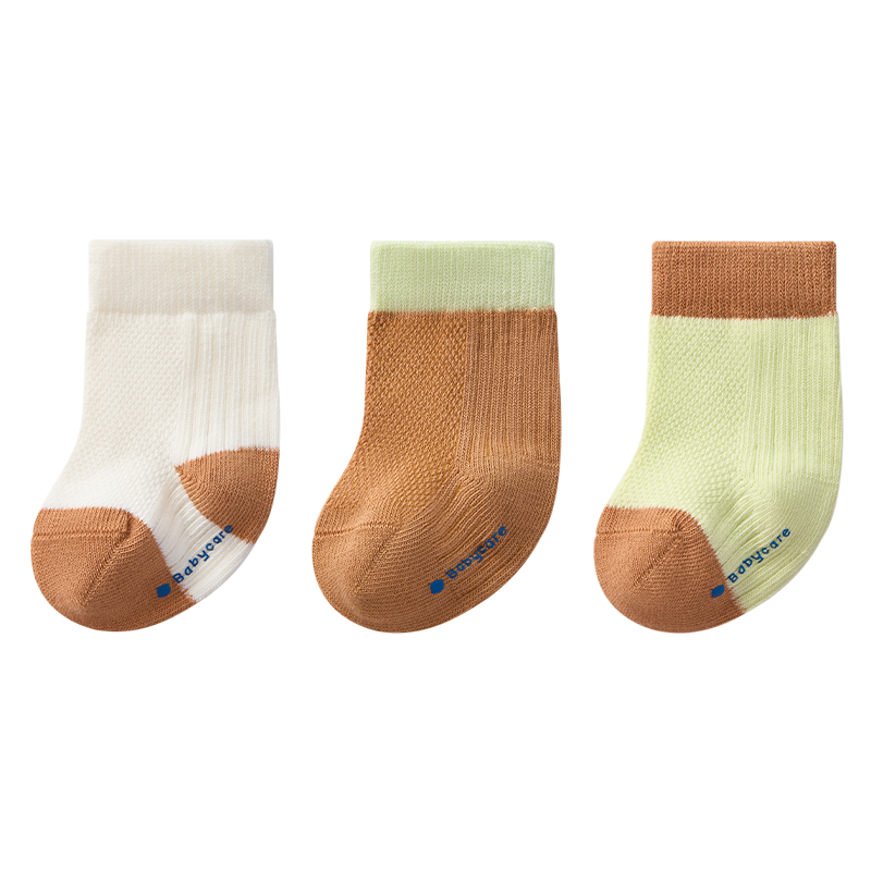 Babycare Children's Socks Boys Cotton Socks Girls Floor Socks Baby Toddler Socks Newborn Infant Socks Milk Coffee Green 3 Pairs Size S