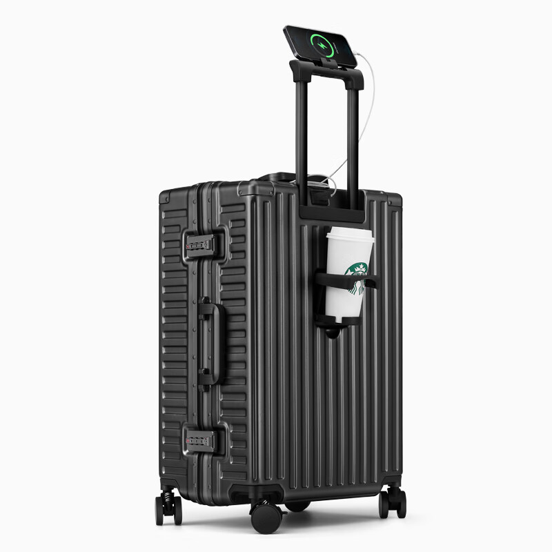 ROAMING Luggage Suitcase, Large Capacity Trolley Case for Men And Women, Travel Bag with Password Lock, Leather Suitcase, 28 Inches, Black